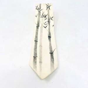 Ivory Black Vintage Raw silk Bamboo Asian Tie